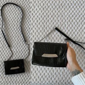 express black faux croc leather crossbody bag